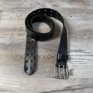 Vintage Black Leather Double Prong Belt Heavy Duty Guatemala 90s